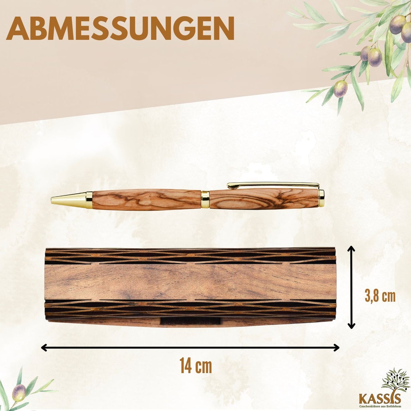 Personalisierter Kugelschreiber aus Olivenholz mit Holzschachtel