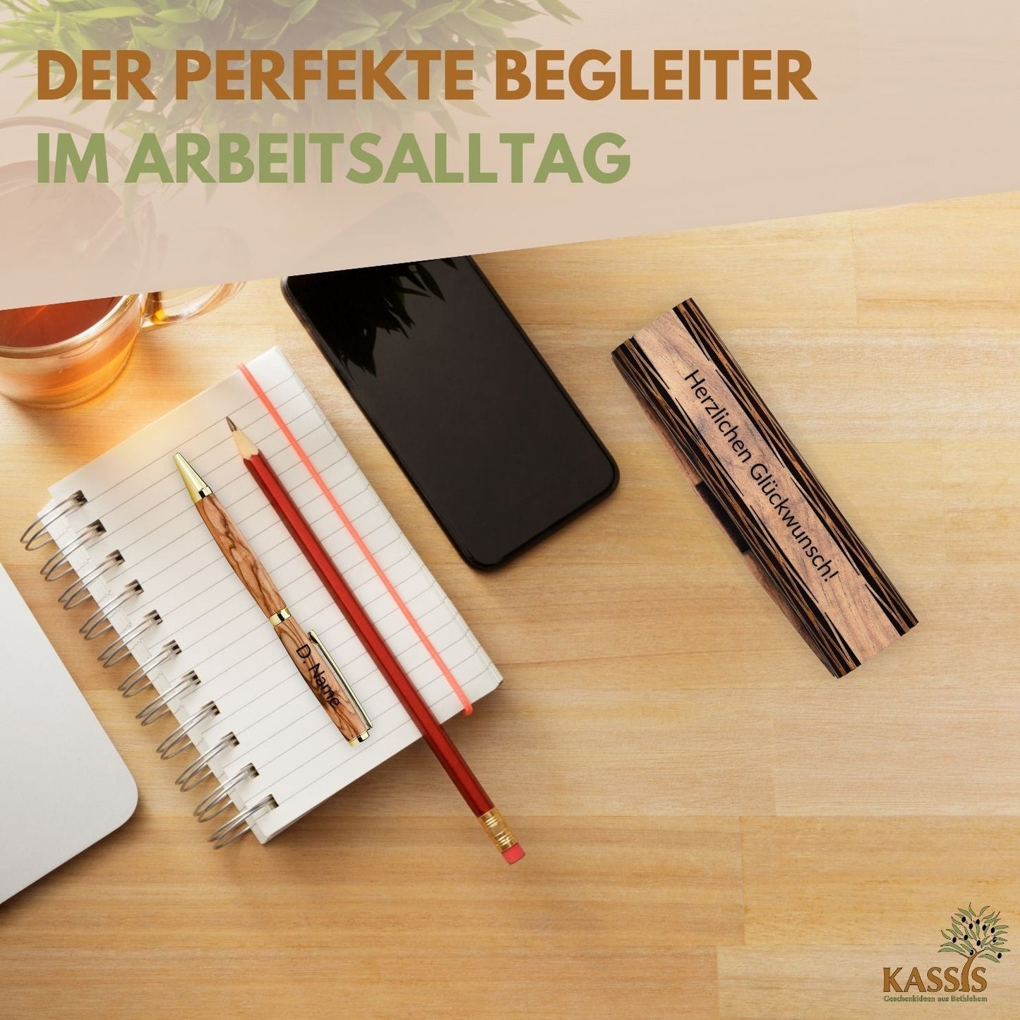 Personalisierter Kugelschreiber aus Olivenholz mit Holzschachtel