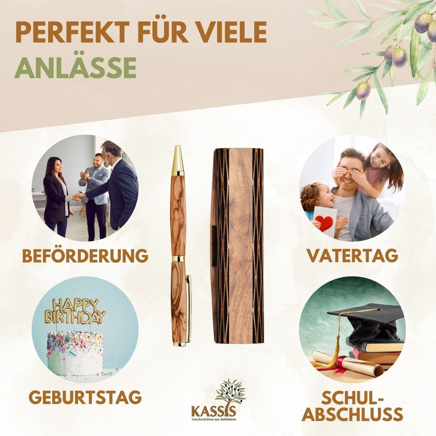 Personalisierter Kugelschreiber aus Olivenholz mit Holzschachtel