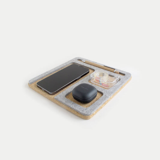 Organizer für Handy, Notizblock, Stift, Schlüssel & Co. | aus Filz und Kork | hellgrau